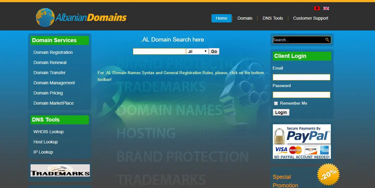 albaniandomains-homepage