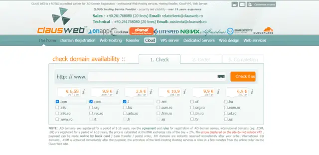 clausweb ecommerce web hosting romanian