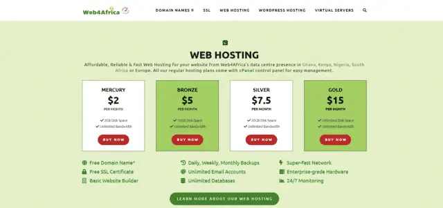 web4africa cheap web hosting south africa