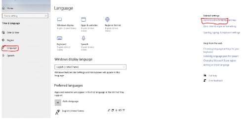 Administrative tab in language windows control panel