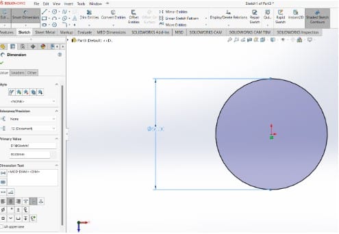 Change circle diameter to 0mm by selecting dimension option