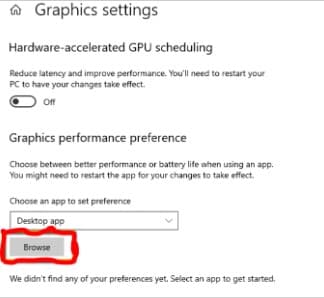 Changing graphics performance preference