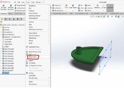 Choose plane1 insert tab mirror part