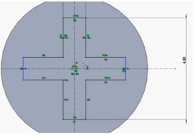 Circle with two rectangular perpendicular with 1mm width and 4.5mm length