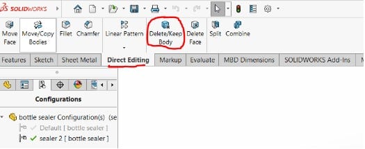 Delete keep body from direct editing tab