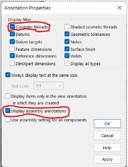 Display assembly annotations option