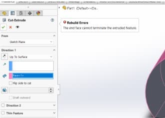 End face cannot terminate extrude feature error message