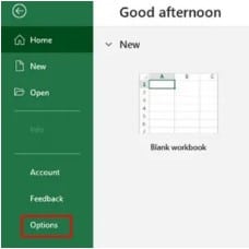 Excel home options