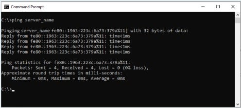 Execute server ping in command prompt