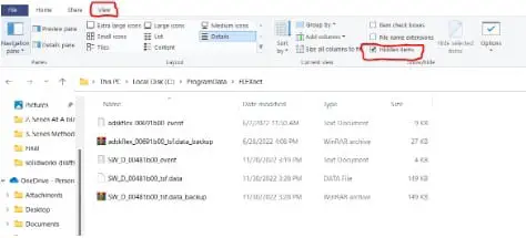 File explorer view tab check hidden items