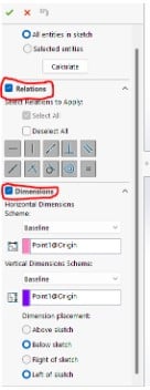 Fully define sketch relations dimensions