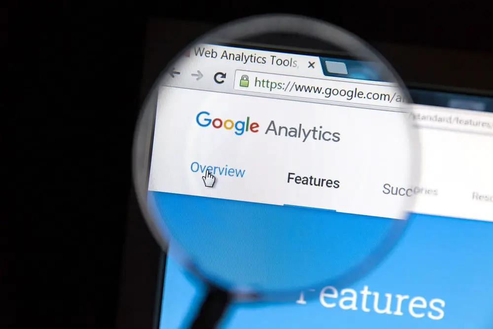 Google Analytics website under a magnifying glass