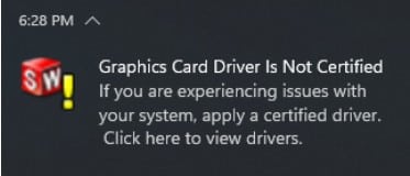 Graphics card driver not certified message