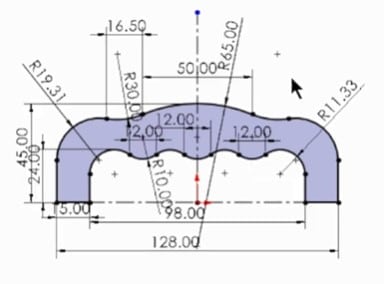 Handle with 15mm mid plane extrusion sketch