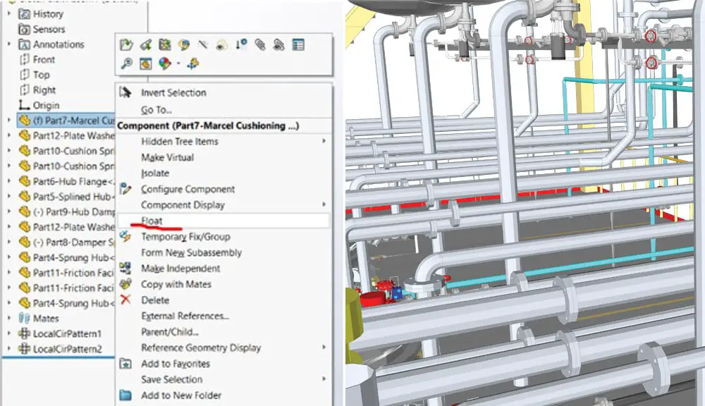 unfix part in assembly solidworks