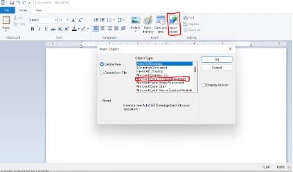 Insert object create new Microsoft excel worksheet