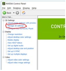 NVIDIA control panel 3D settings