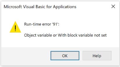 Object variable not set error message