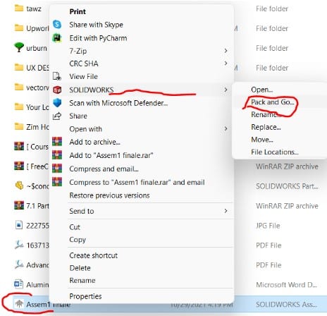 Opening file in solidworks with pack and go