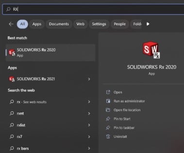 Opening solidworks RX app
