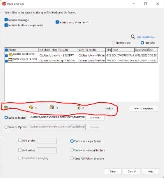 Pack and go dialog box