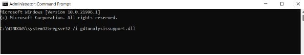 Re-registering gdtanalysissupport dll manually using command prompt