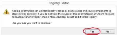Registry editor message