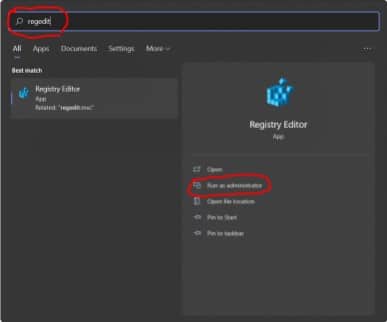 Registry editor run as administrator