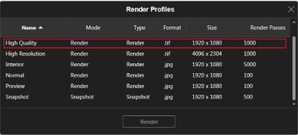 Render profiles pane