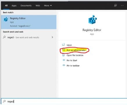 Run registry editor as administrator