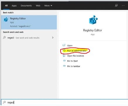 Run registry editor as administrator