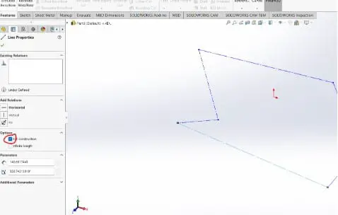 Sketch geometry inside feature tree manager