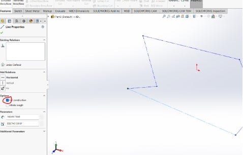 Sketch geometry inside feature tree manager