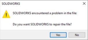 Solidworks encountered a problem in the file message