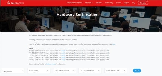 Solidworks hardware certification