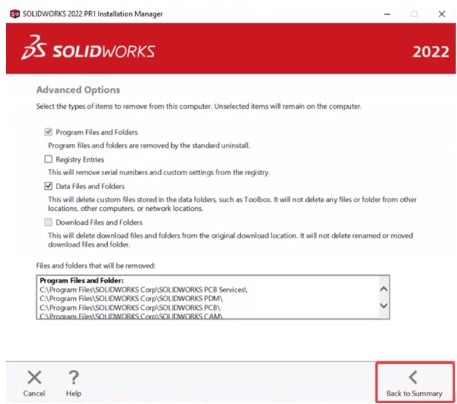 Solidworks installation manager advanced options select what to remove