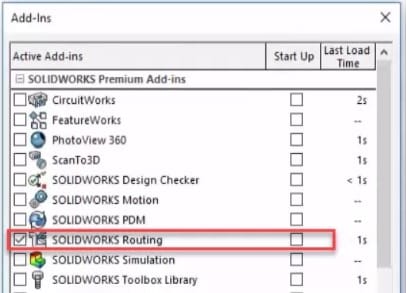 Solidworks routing add-in