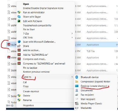 Solidworks send to desktop create shortcut