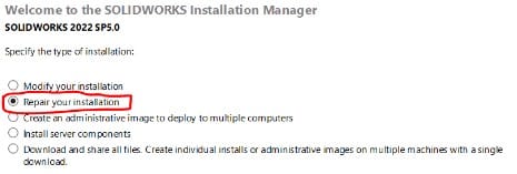 Solidworks SP05 repair installation
