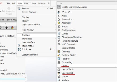 Solidworks view layer line format