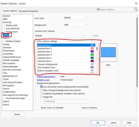 System options colors scheme settings