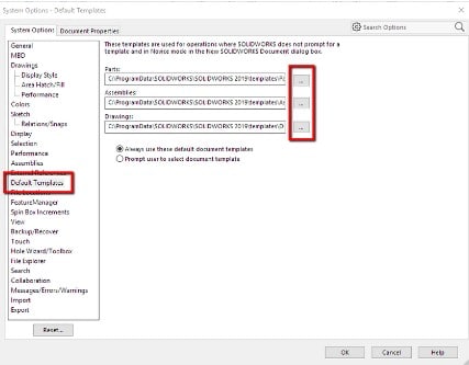 System options default templates