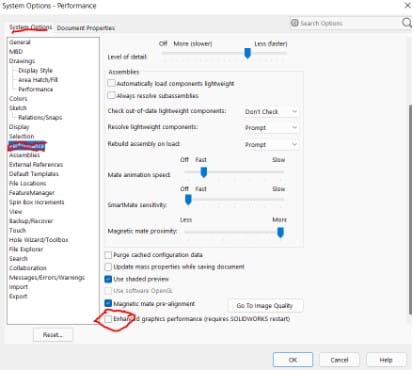 System options graphic performance option