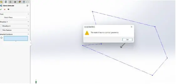 The sketch no contour geometry message appear after green check mark