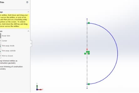 Trim half of the circle with trim entities command