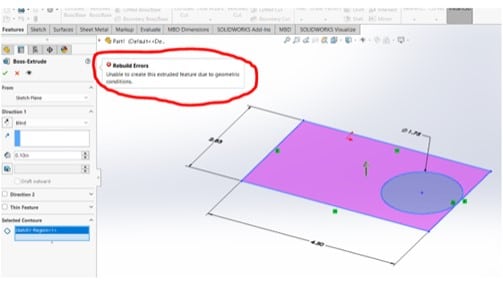 Unable to generate extrude feature error appear