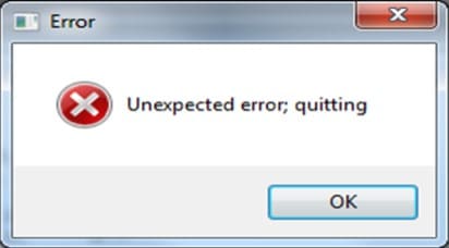 Unexpected error quitting error message