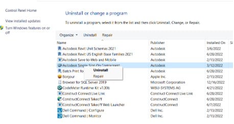 Uninstall autodesk single sign on app