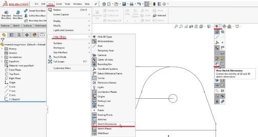 View hide show chose sketch dimension