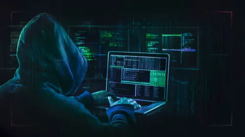Dark web hooded hacker cyber war